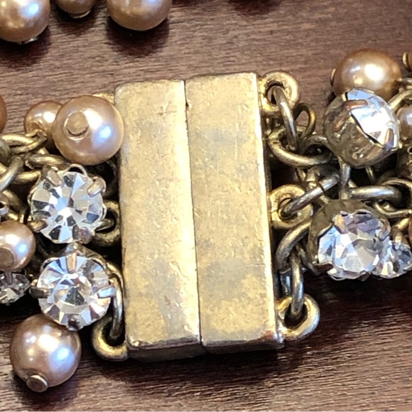 Gold with Rhinestones and Pearls Cha-Cha Bracelet - Picture 5 of 6